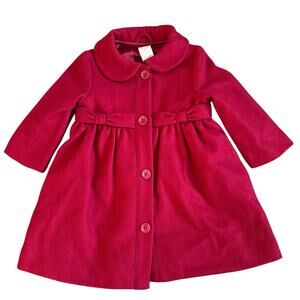 Girls Gymboree Red Holiday Christmas Wool Blend Pea Coat Size 12-24 months